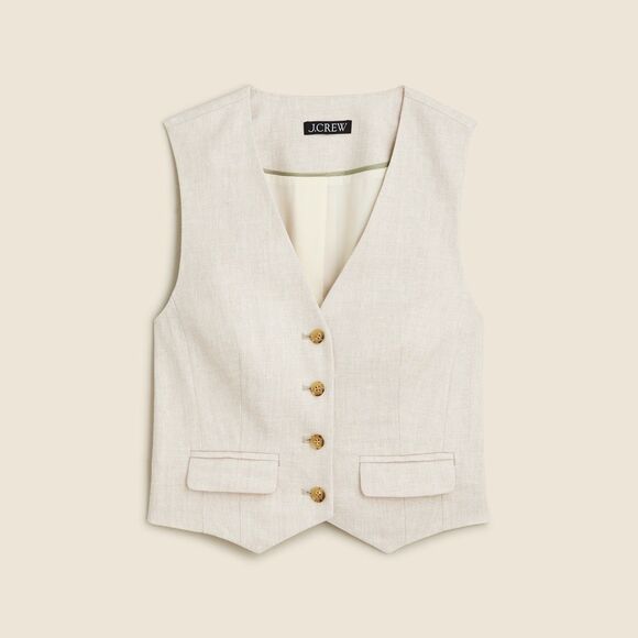 J. Crew Women’s Classic Vest Stretch Linen Blend Size 22 Ecru Ivory Beige FIV - Picture 4 of 10